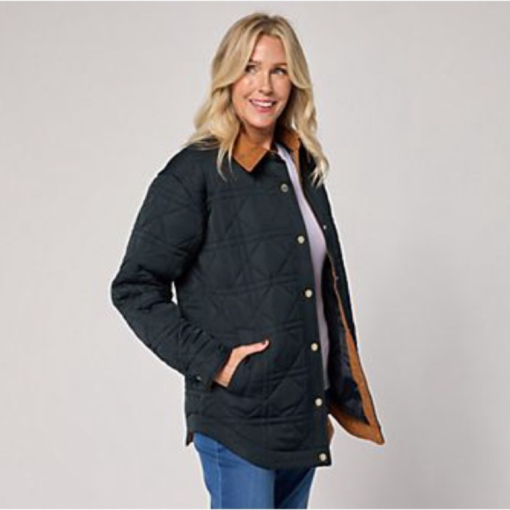 Belle by Kim Gravel Corduroy Collar Snap Front Quilted Jacket Black NWOT Small